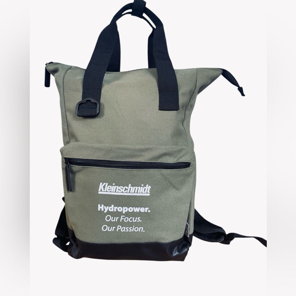 Kleinschmidt Olive Green Canvas Backpack Black Leather Bottom Hydropower Edition